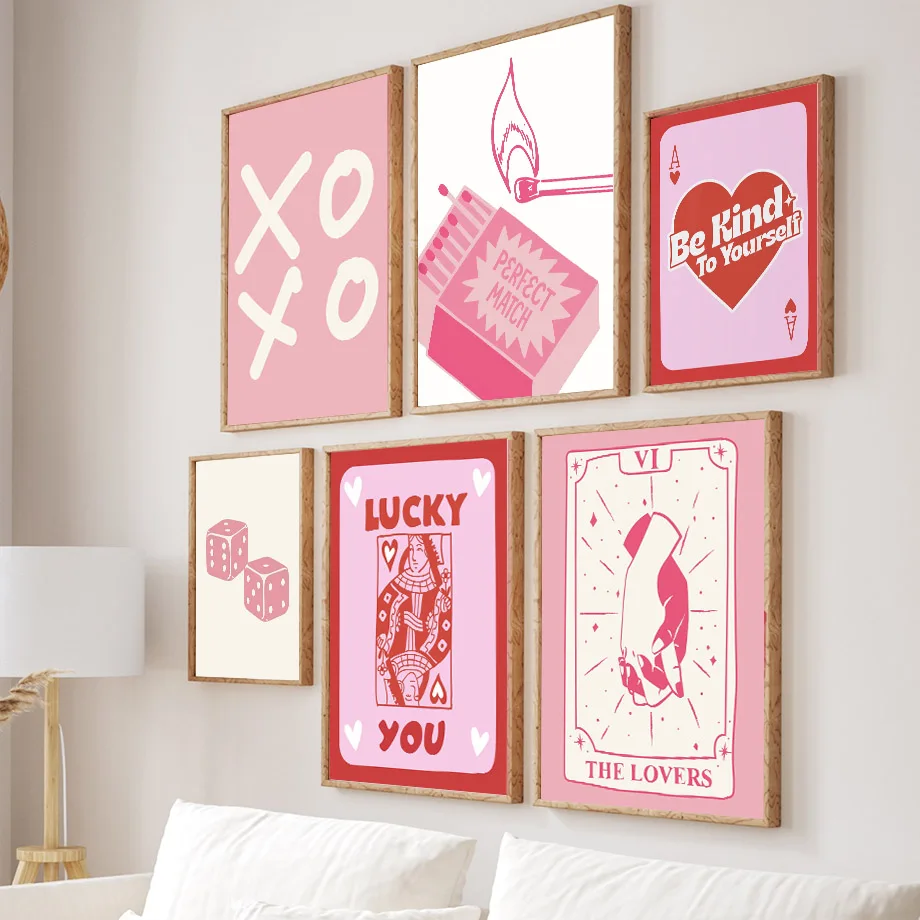 Home Decor Y2K - Pink Lucky Poker Queen Heart Dice