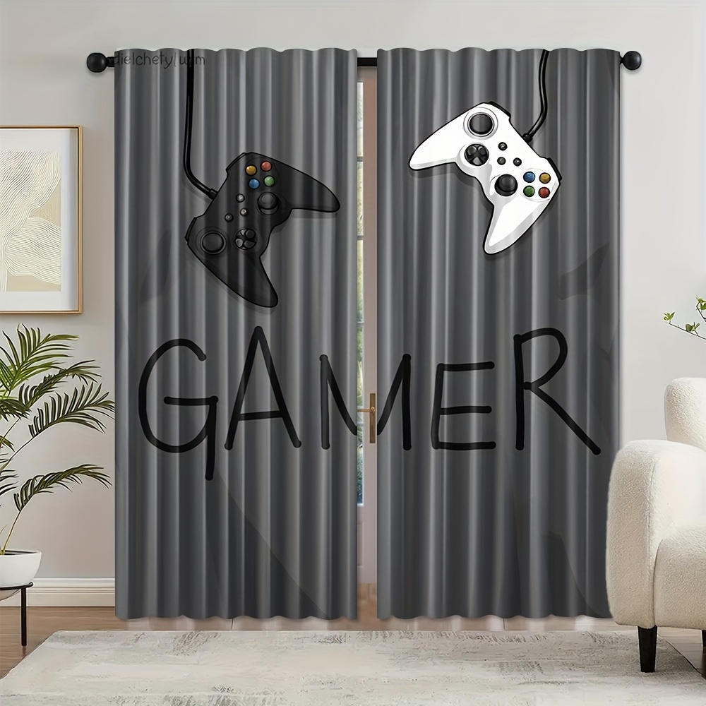 Home Decor Youtube Videos - Gamer Text Controller Curtains, Black White