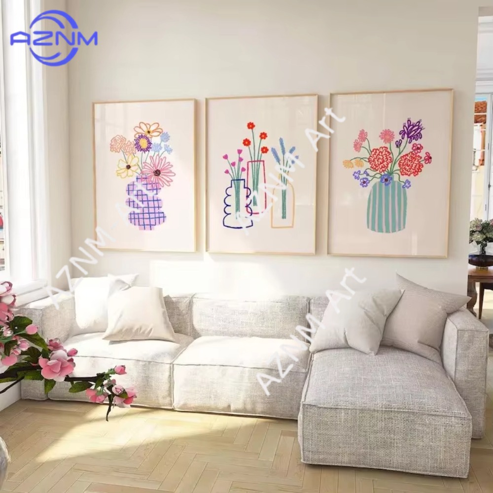 Home Decor Market - 1/3pcs Abstract Flower Vase Pastel Floral
