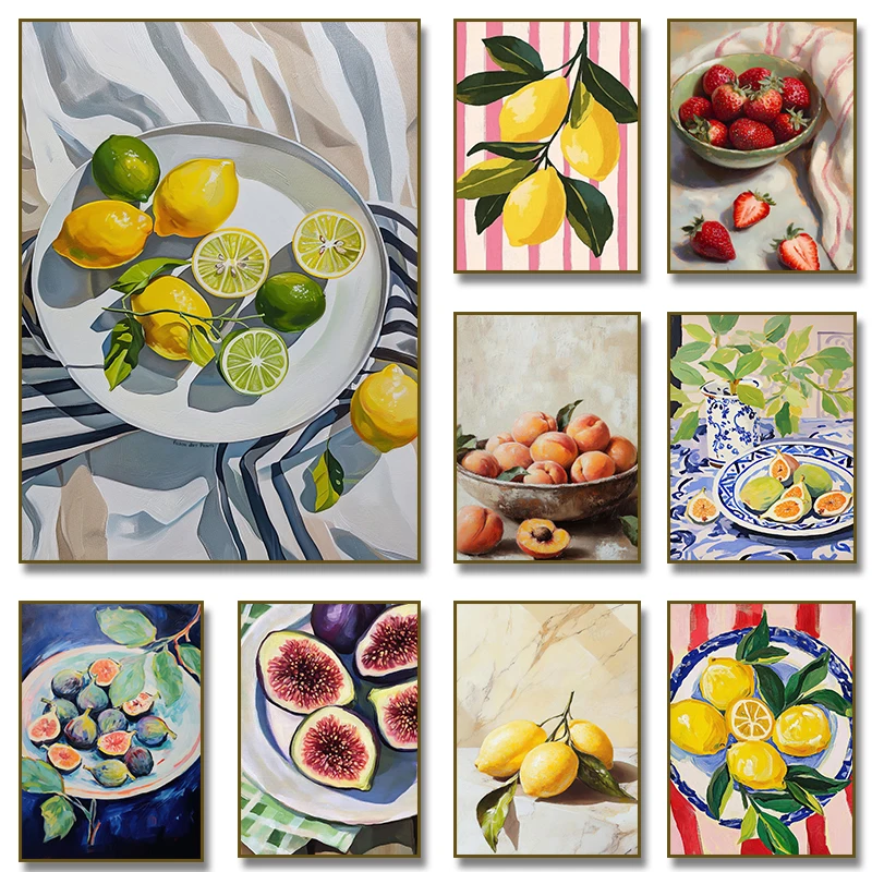 Home Decor Market - Abstract Fruit Market Poster Lemons Strawberries