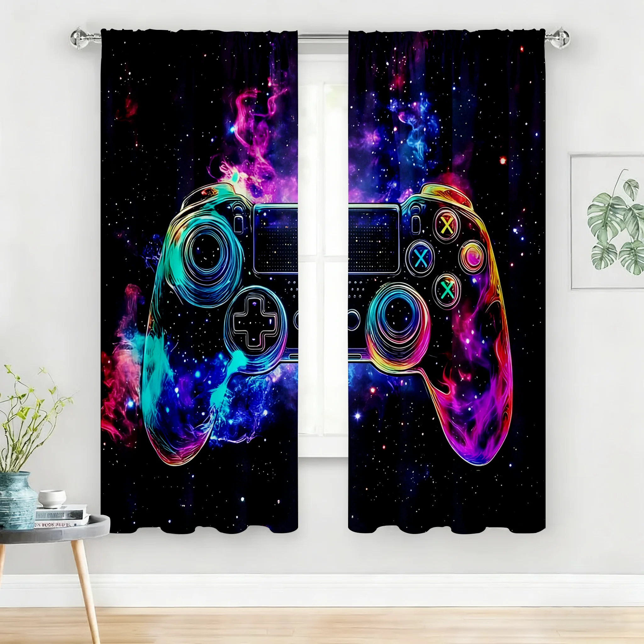Home Decor Youtube Videos - Gaming Controller Curtain Pair Neon Cosmic