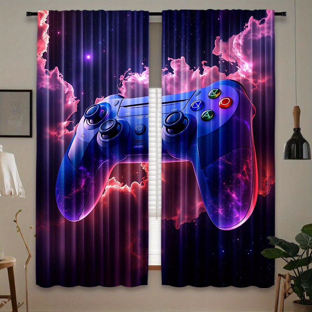 Home Decor Youtube Videos - Cyberpunk Gaming Curtain Blue Red Controller