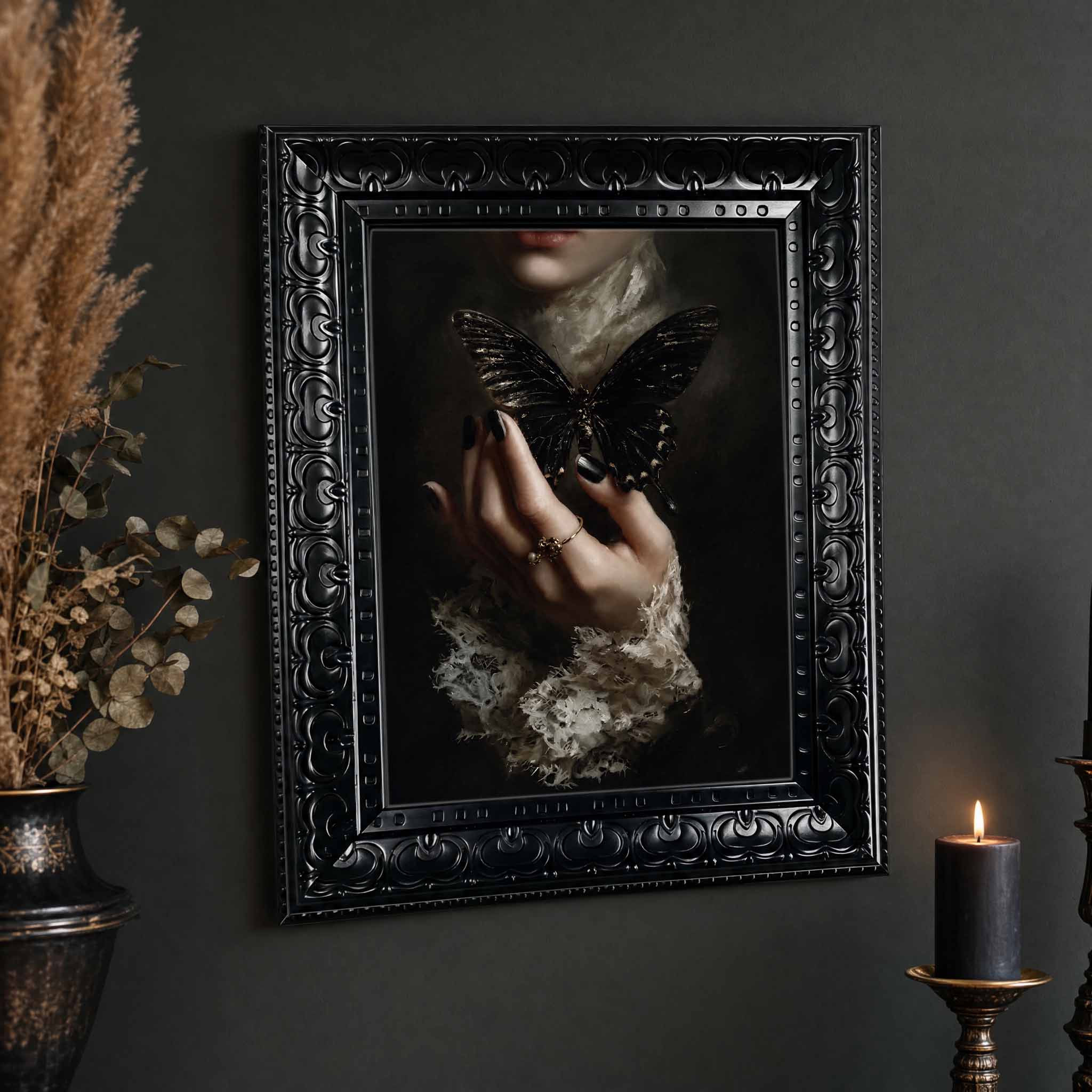 Abstract Oil Painting - Framed Canvas Wall Art Dark Gothic