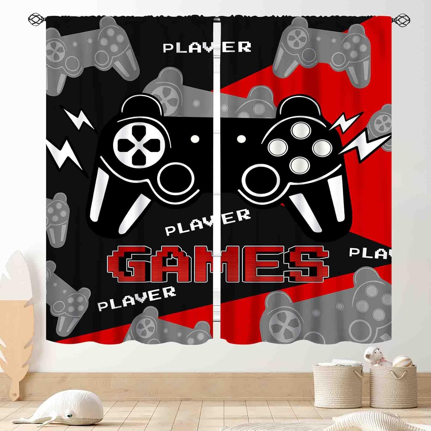 Home Decor Youtube Videos - Black Red Gaming Curtains, Video Game